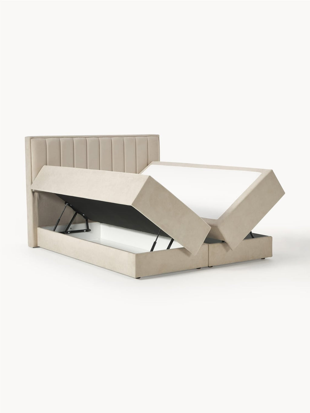 Livia Box-Spring Bed with Storage — Light Grey