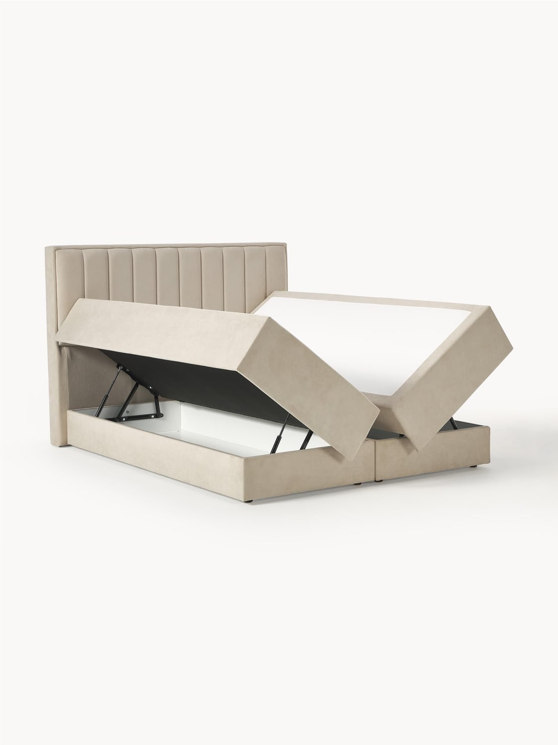 Livia Box-Spring Bed with Storage — Light Grey