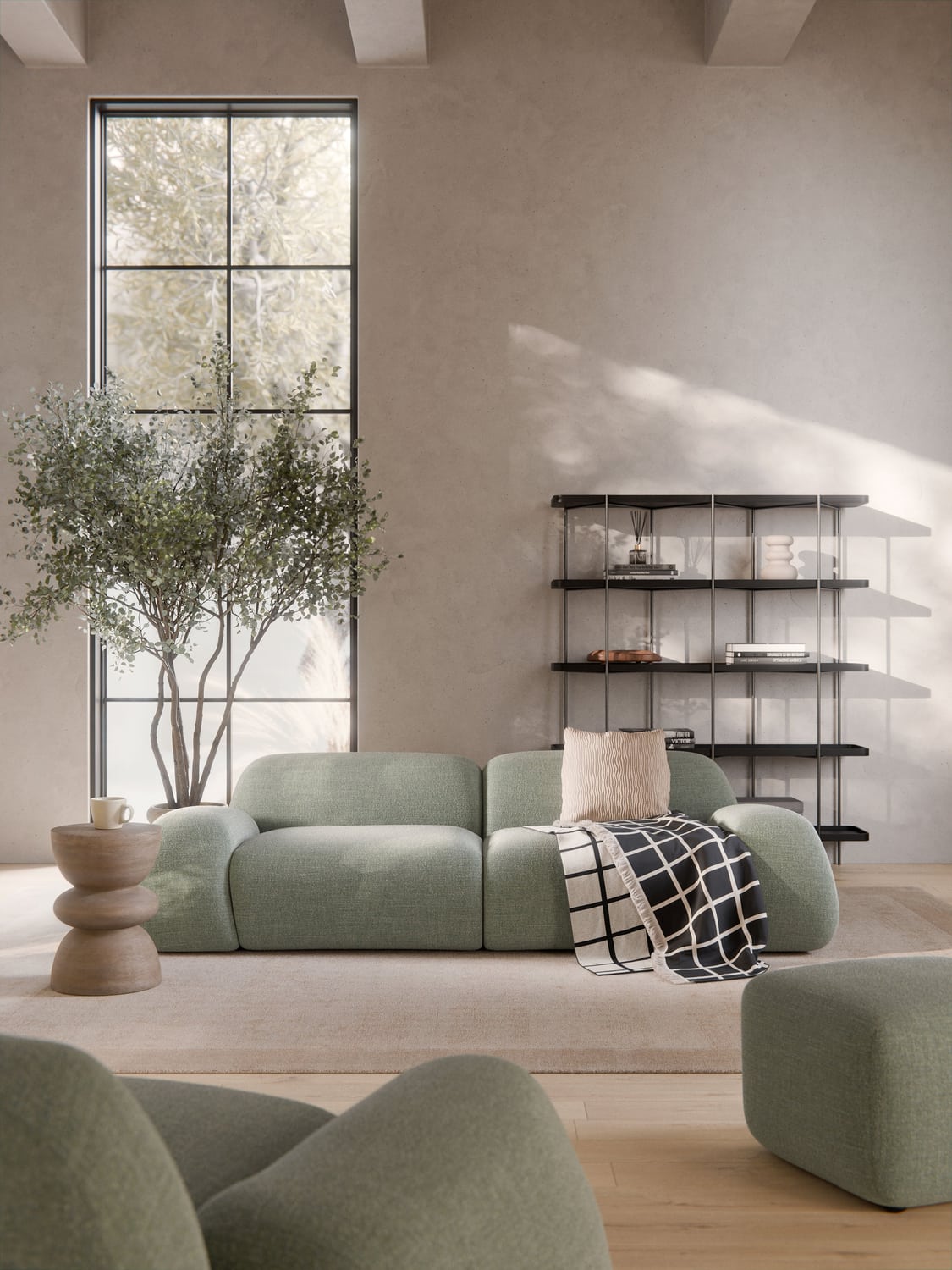 Wolke Modular Bouclé Sofa (3-seater) — Mushroom
