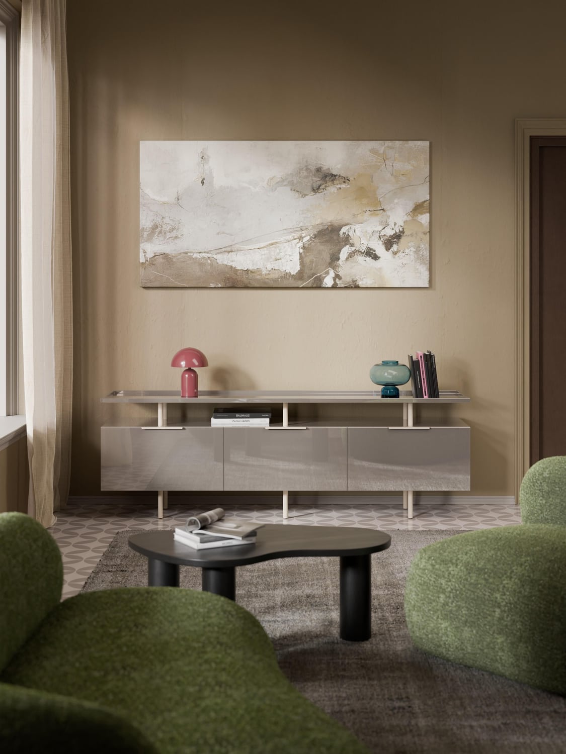 Lennie High-Gloss Sideboard — Oatmeal