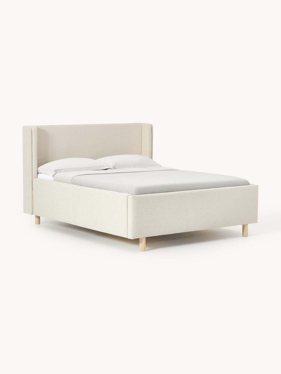 Arche Upholstered Bed with Drawers — Light Grey