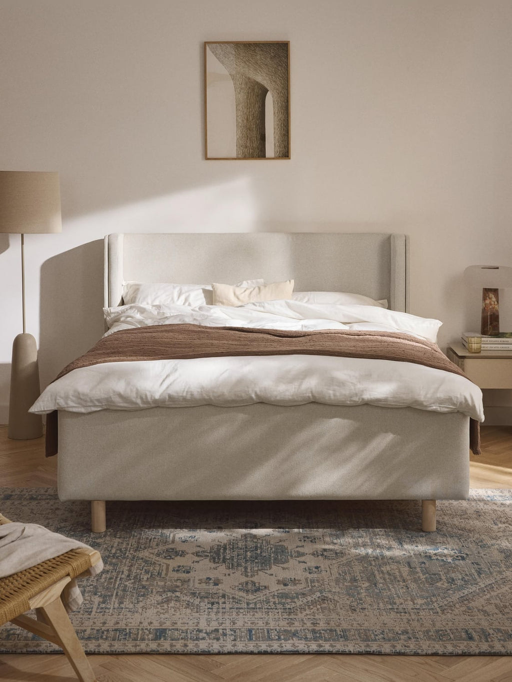 Arche Upholstered Bed with Drawers — Light Grey