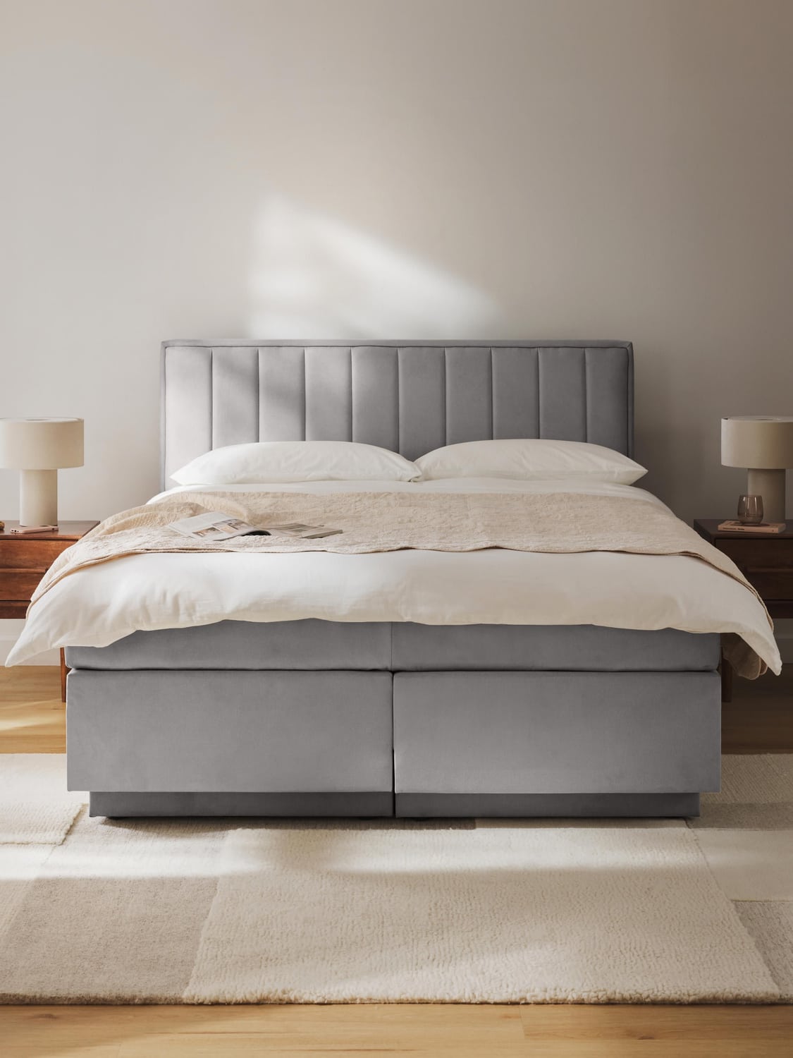Livia Box-Spring Bed with Storage — Pearl Grey