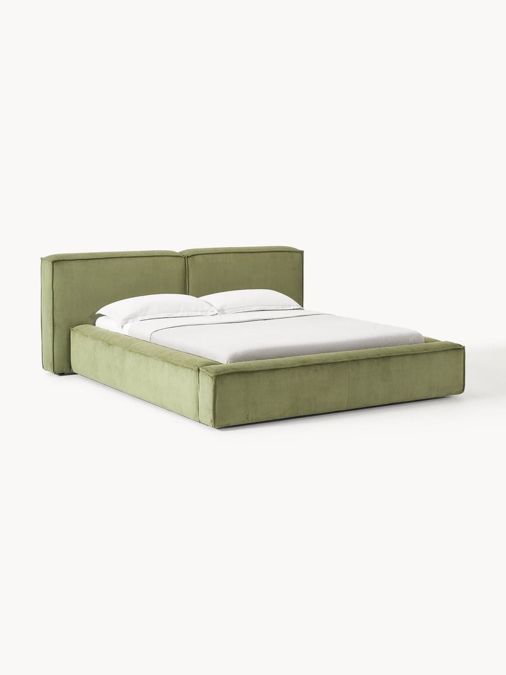 Lennon Upholstered Bed in Corduroy with Storage — Sage