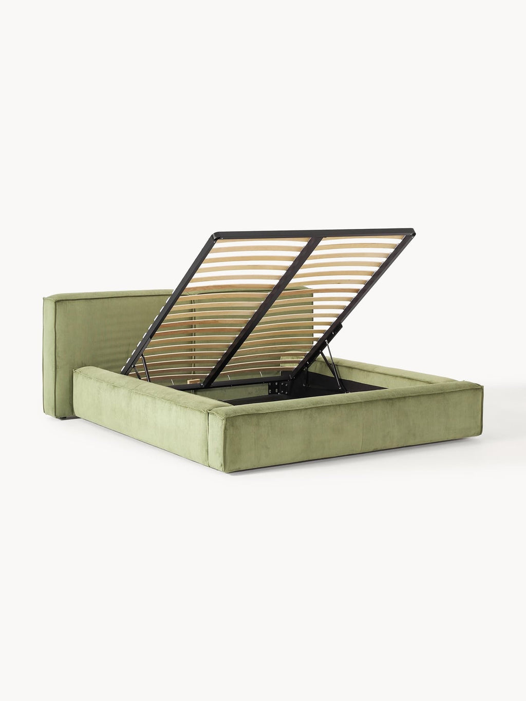 Lennon Upholstered Bed in Corduroy with Storage — Sage