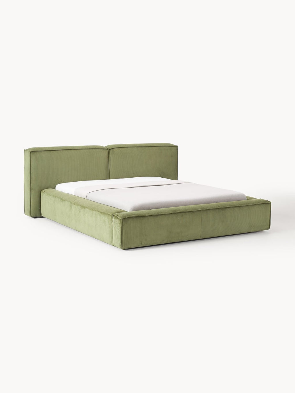 Lennon Upholstered Bed in Corduroy with Storage — Sage