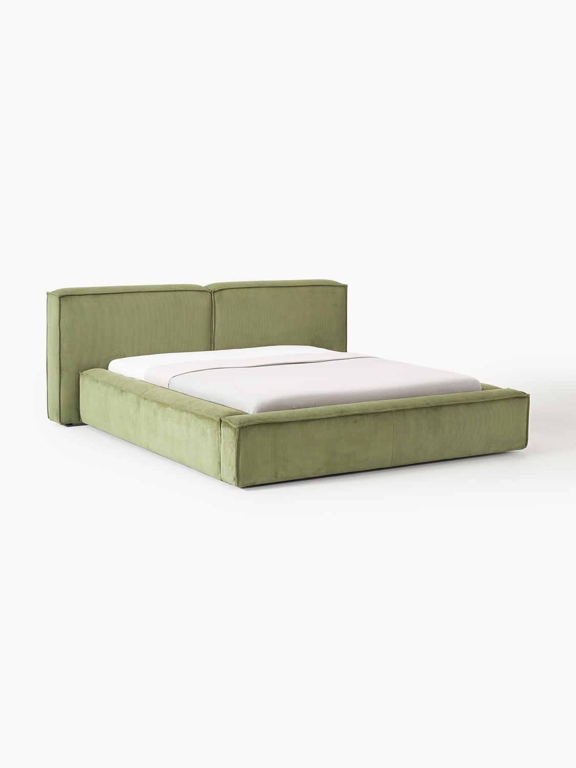 Lennon Upholstered Bed in Corduroy with Storage — Sage