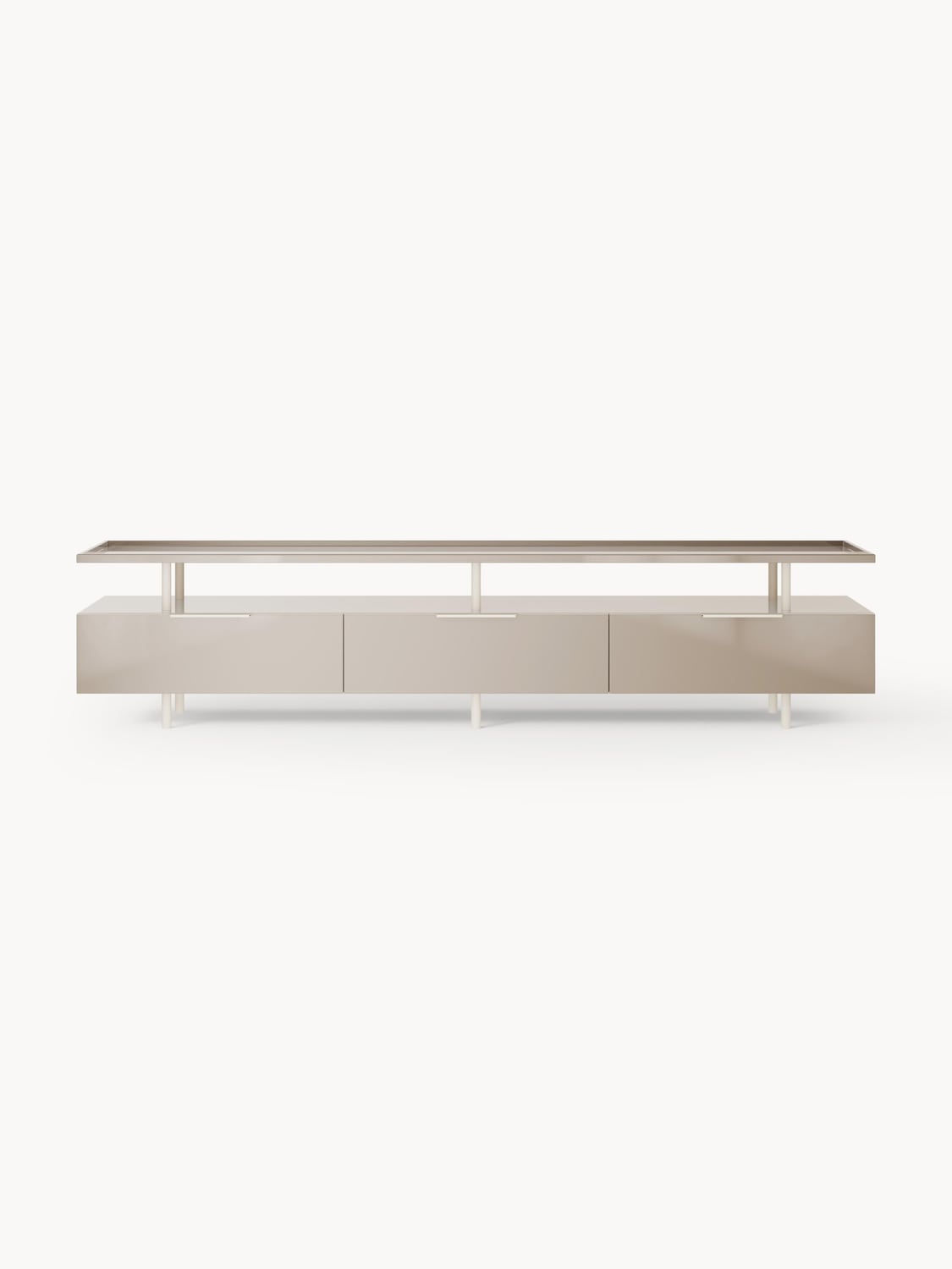 Lennie High-Gloss Lowboard — Light Grey