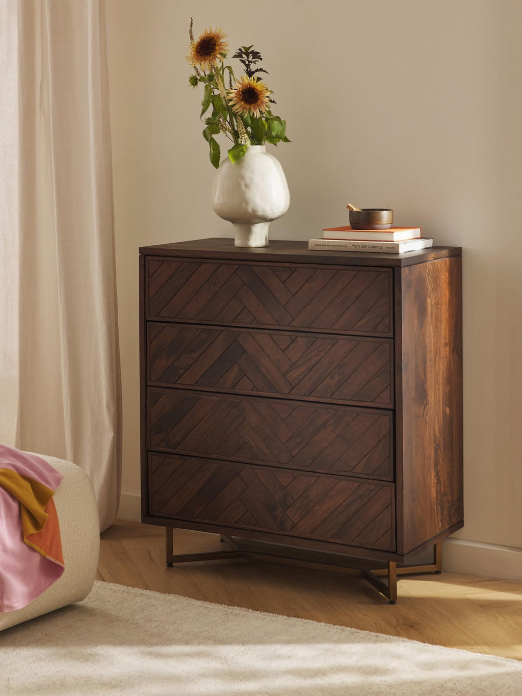 Luca Chest of Drawers in Mango Wood with Herringbone Pattern