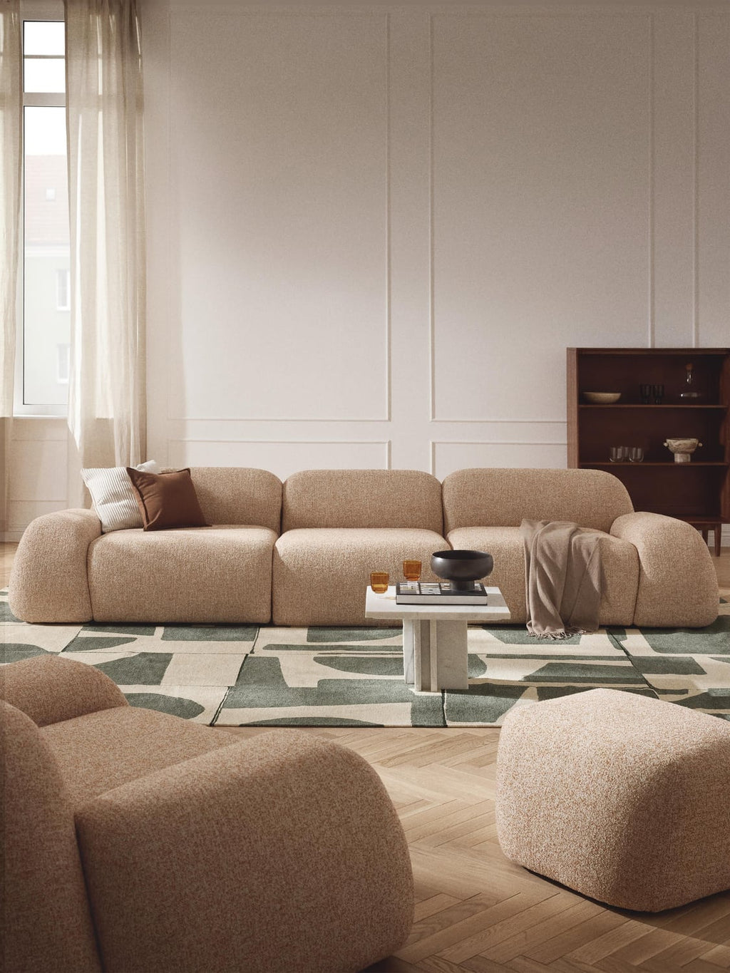 Wolke Modular Bouclé Sofa (4-seater) — Beige