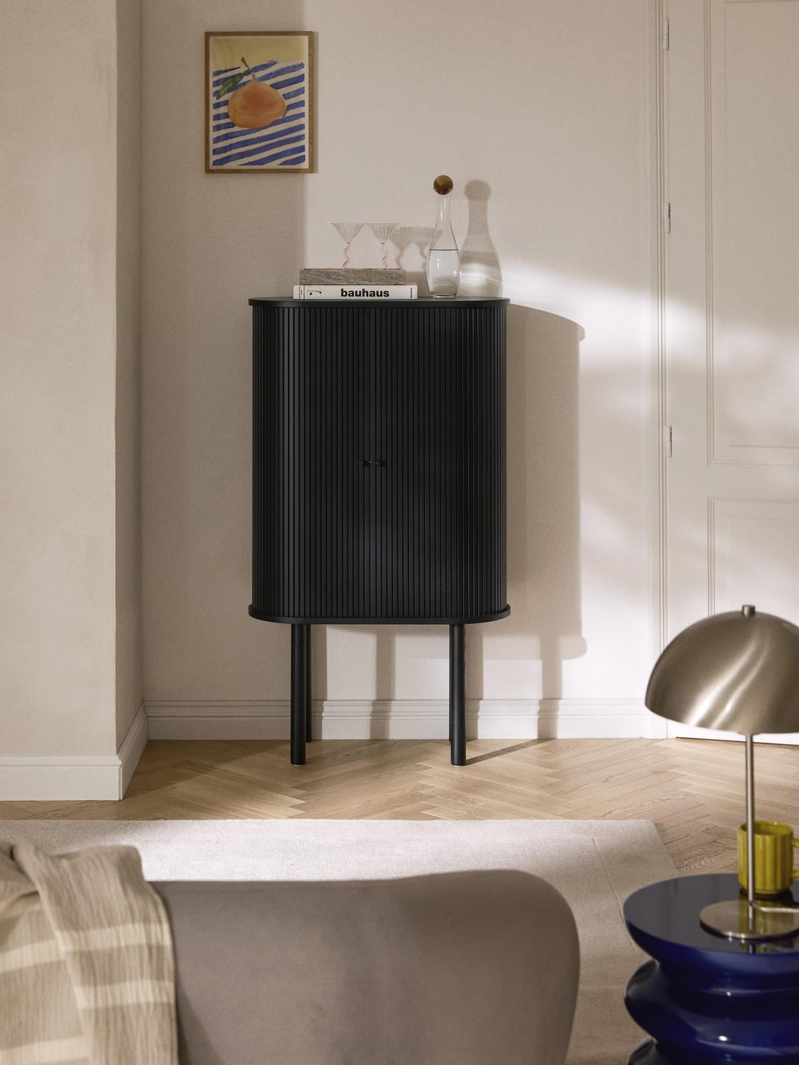 Calary Highboard with Fluted Front — Charcoal