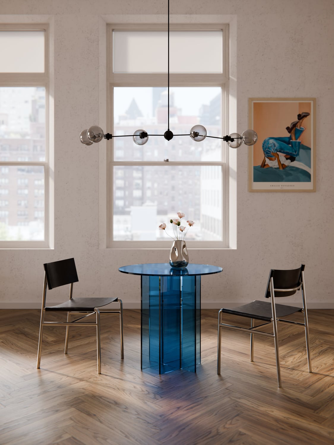 Anouk Round Dining Table in Glass, in various sizes — Blue
