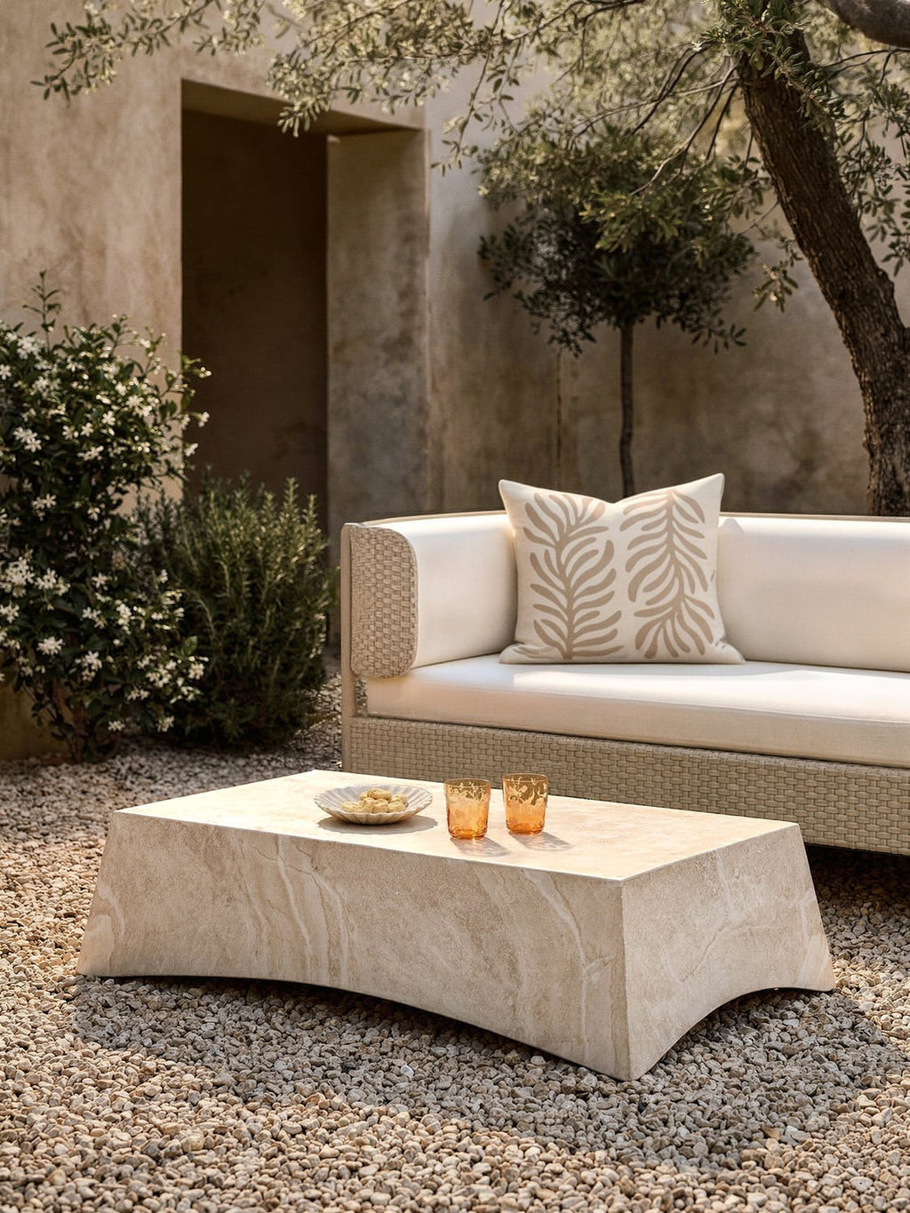 Mohi Indoor & Outdoor Coffee Table in Travertine Look, B 120 cm