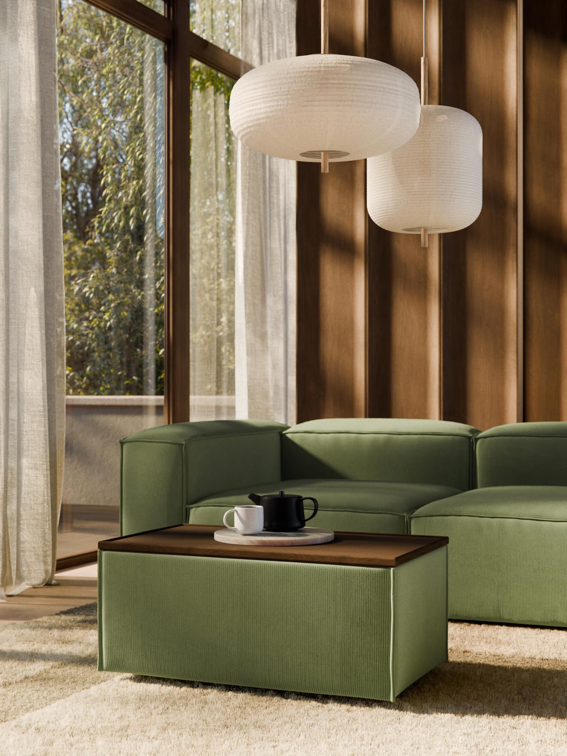 Lennon Sofa Ottoman in Corduroy with Storage — Khaki