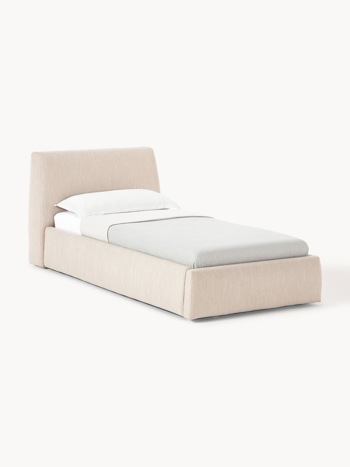 Cloud Upholstered Single Bed with Storage — Ivory