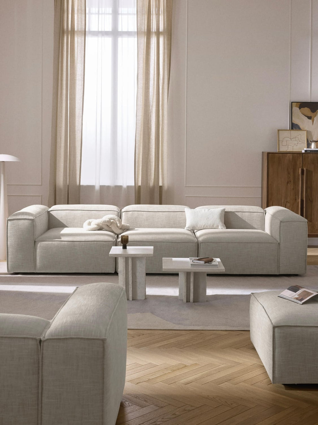 Lennon Middle Module in Linen Blend — Oatmeal