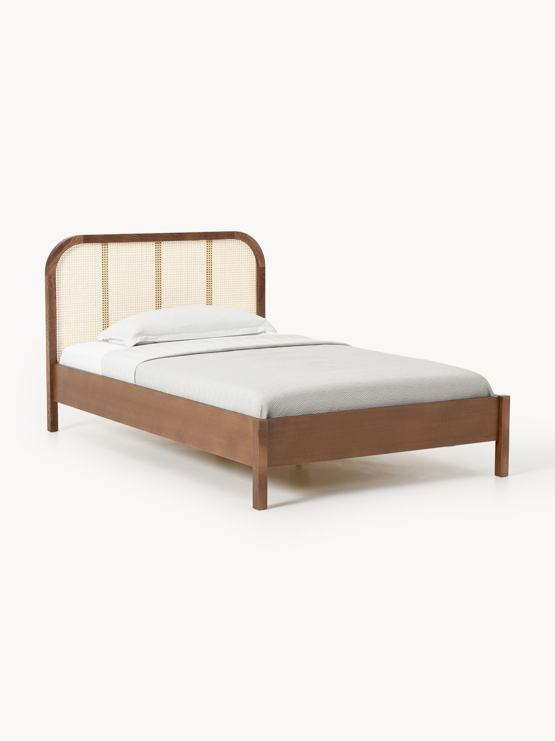 Jones Wood-Single Bed with Headboard in Viennese Cane — Oatmeal