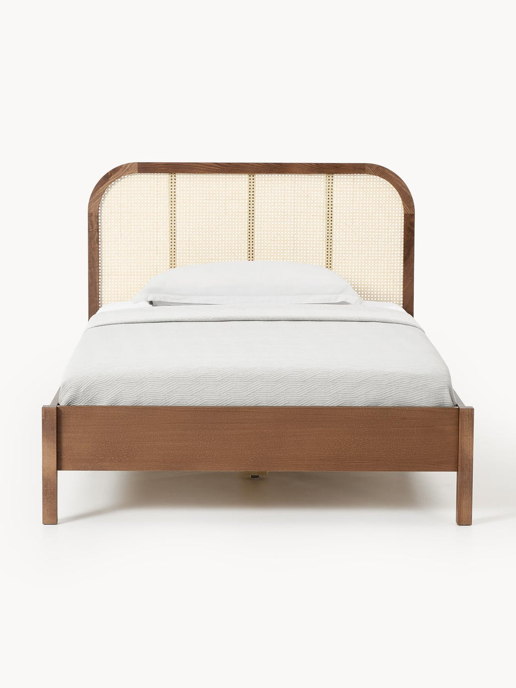 Jones Wood-Single Bed with Headboard in Viennese Cane — Oatmeal