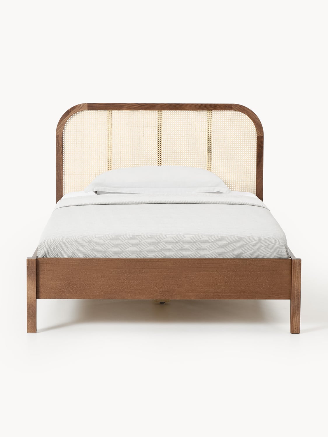 Jones Wood-Single Bed with Headboard in Viennese Cane — Oatmeal