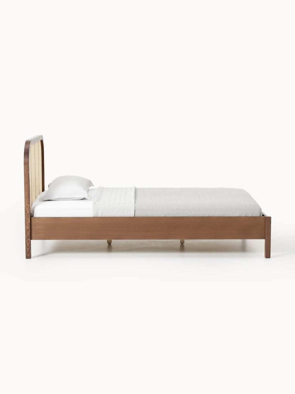Jones Wood-Single Bed with Headboard in Viennese Cane — Oatmeal