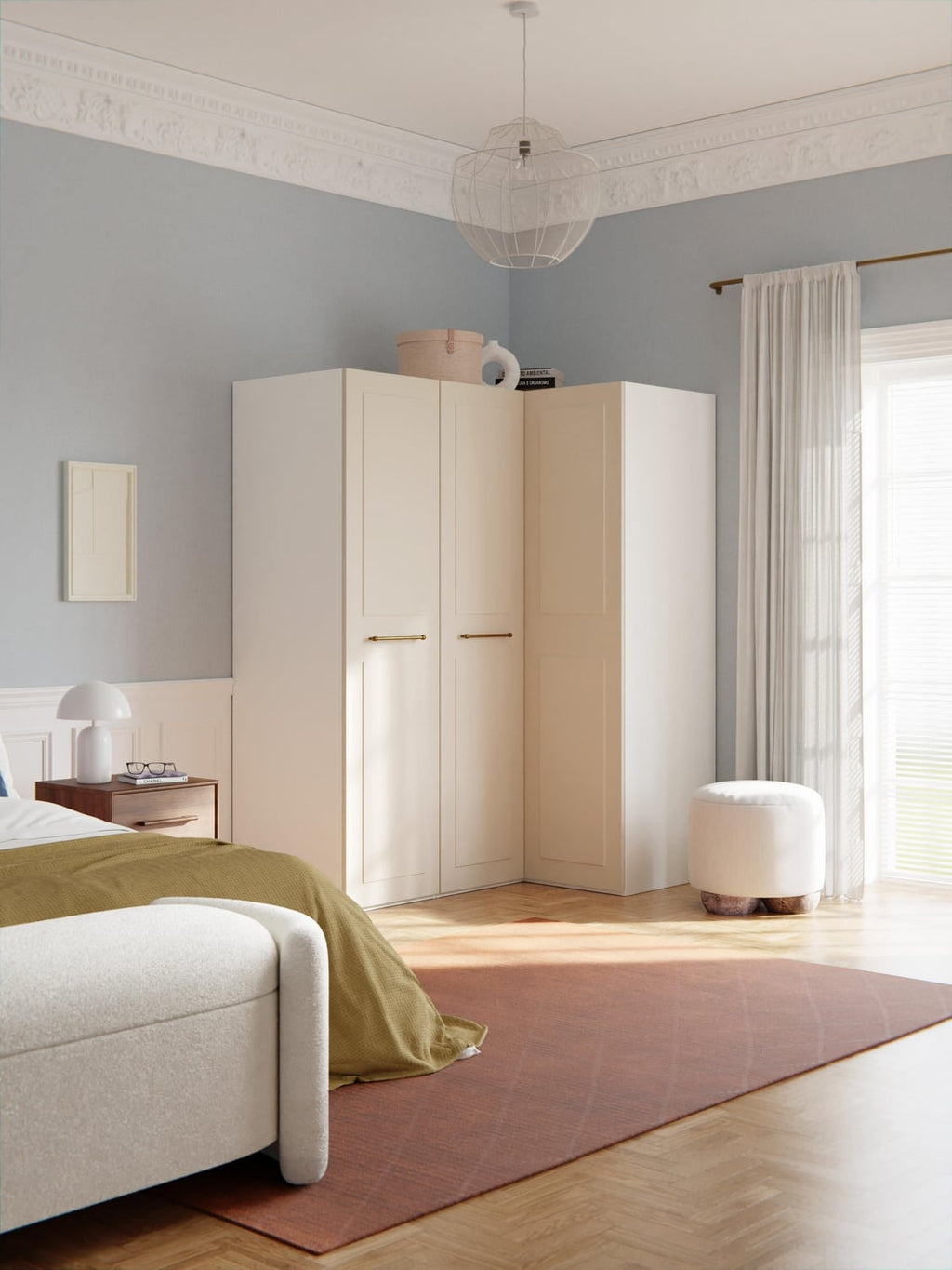 Charlotte Modular Corner Wardrobe, 165 cm Width, in various sizes — Light Grey