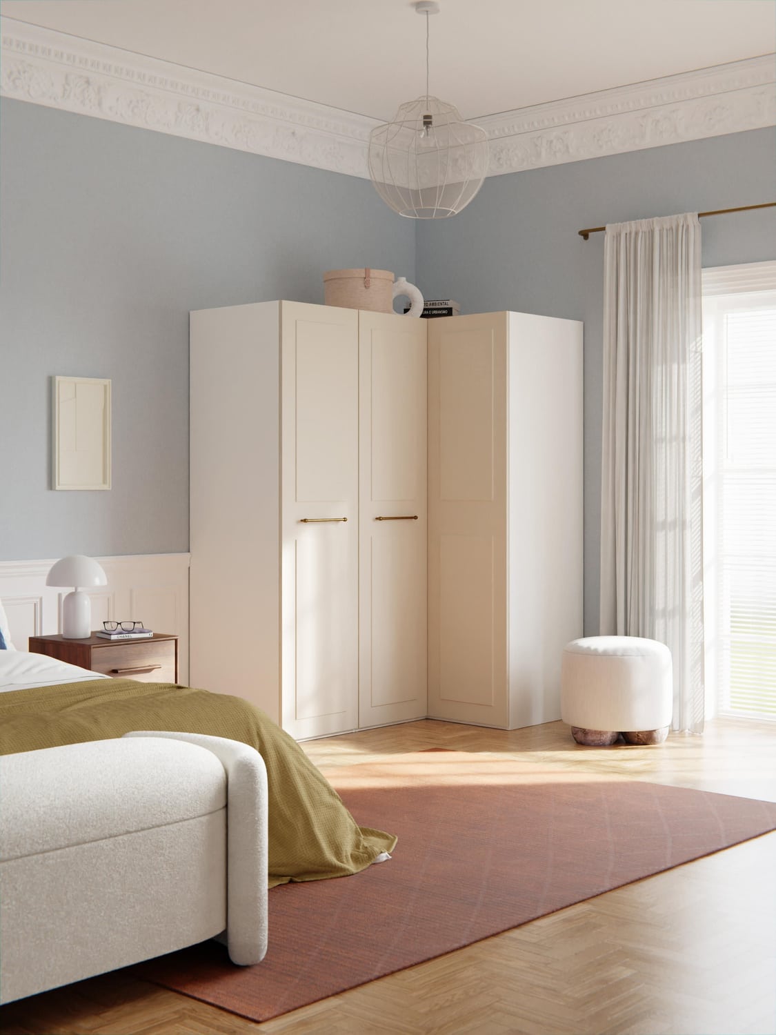 Charlotte Modular Corner Wardrobe, 165 cm Width, in various sizes — Light Grey