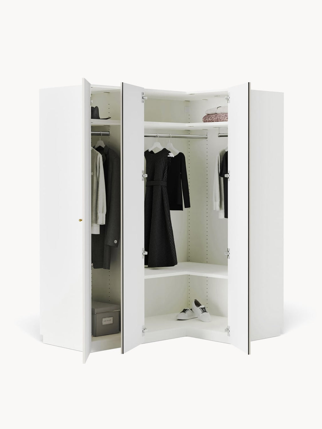 Charlotte Modular Corner Wardrobe, 165 cm Width, in various sizes — Light Grey