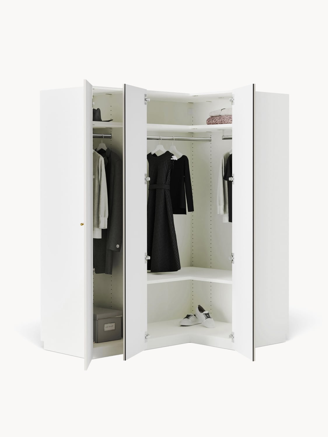 Charlotte Modular Corner Wardrobe, 165 cm Width, in various sizes — Light Grey