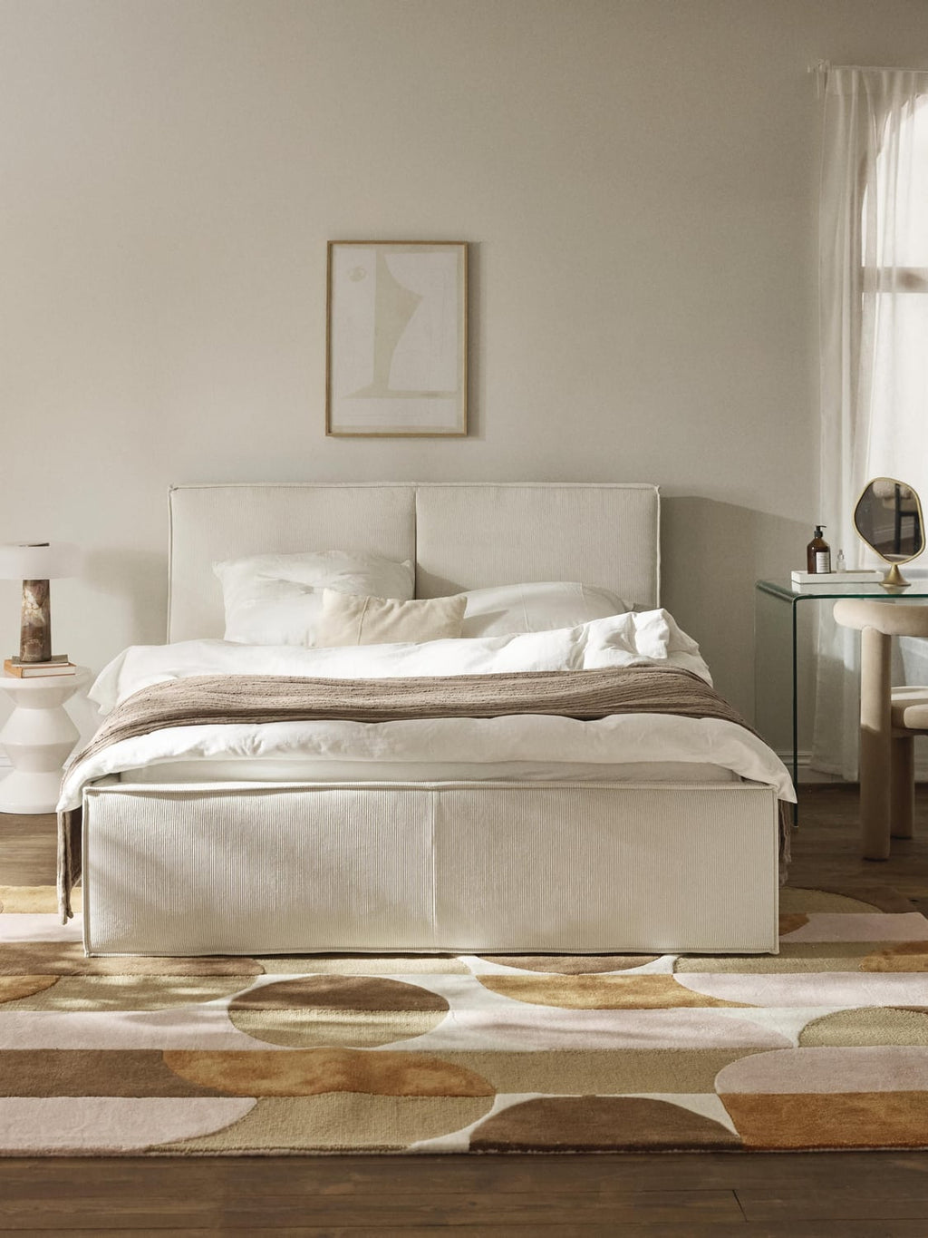 Dream Corduroy-Upholstered Bed with Storage — Off-White