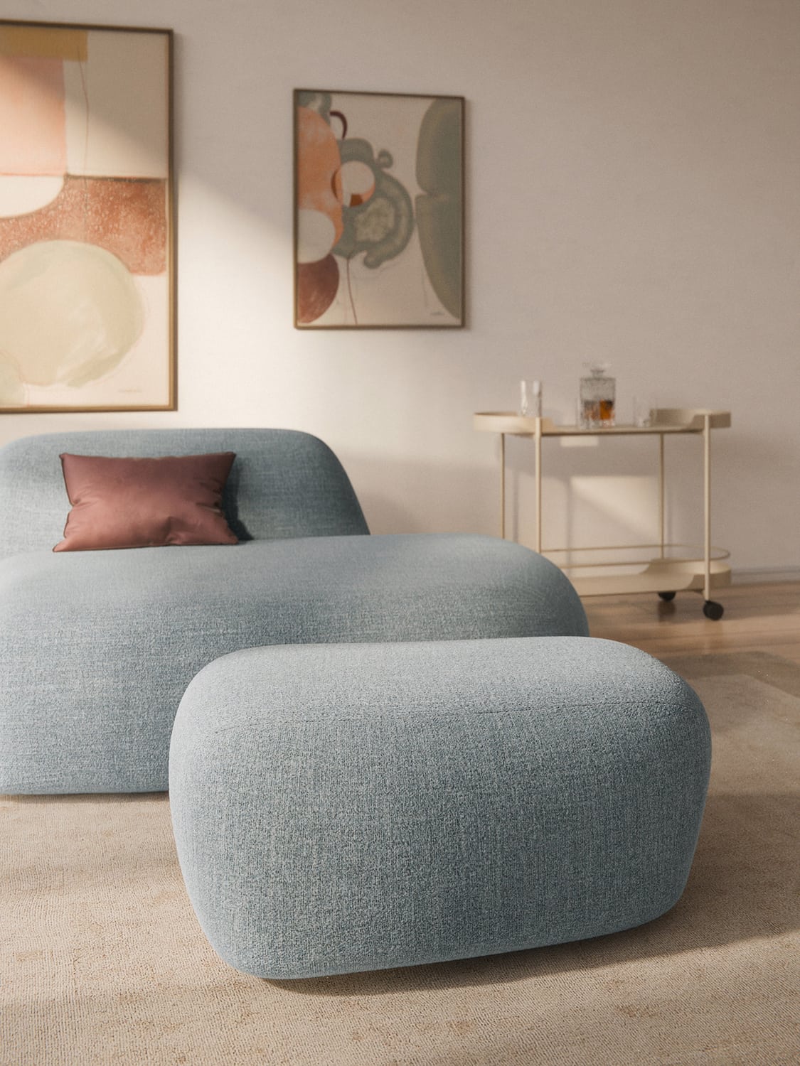 Wolke Large Bouclé Sofa Ottoman — Light Grey