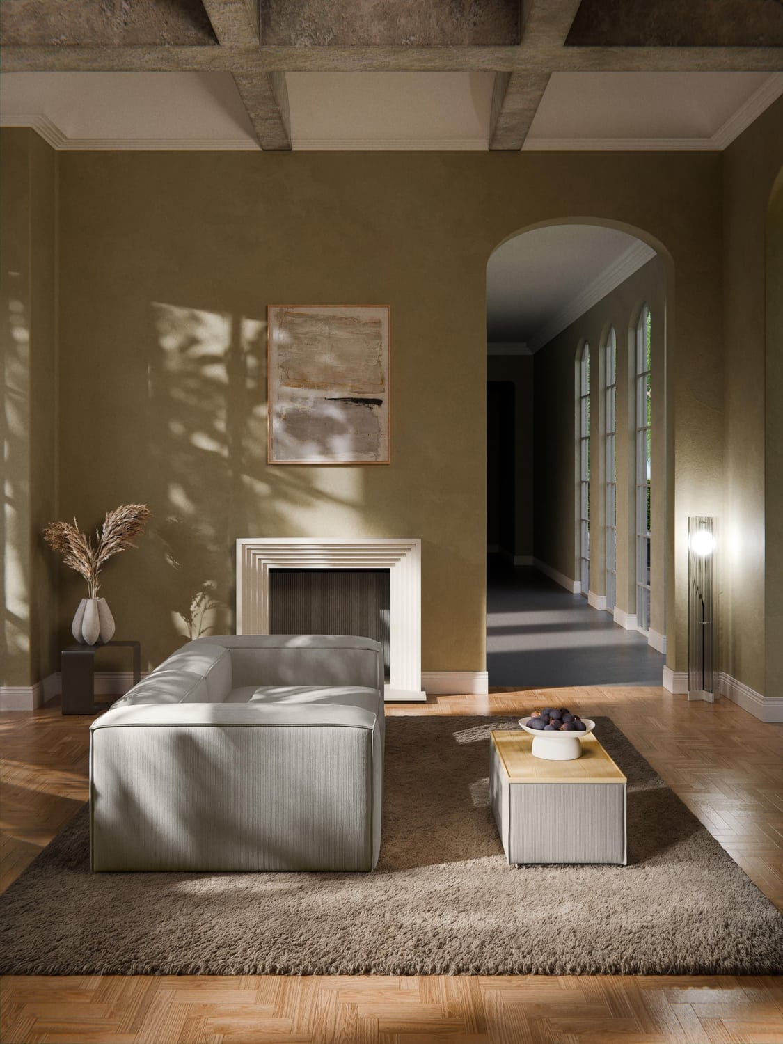 Lennon Sofa Ottoman in Corduroy with Storage — Greige