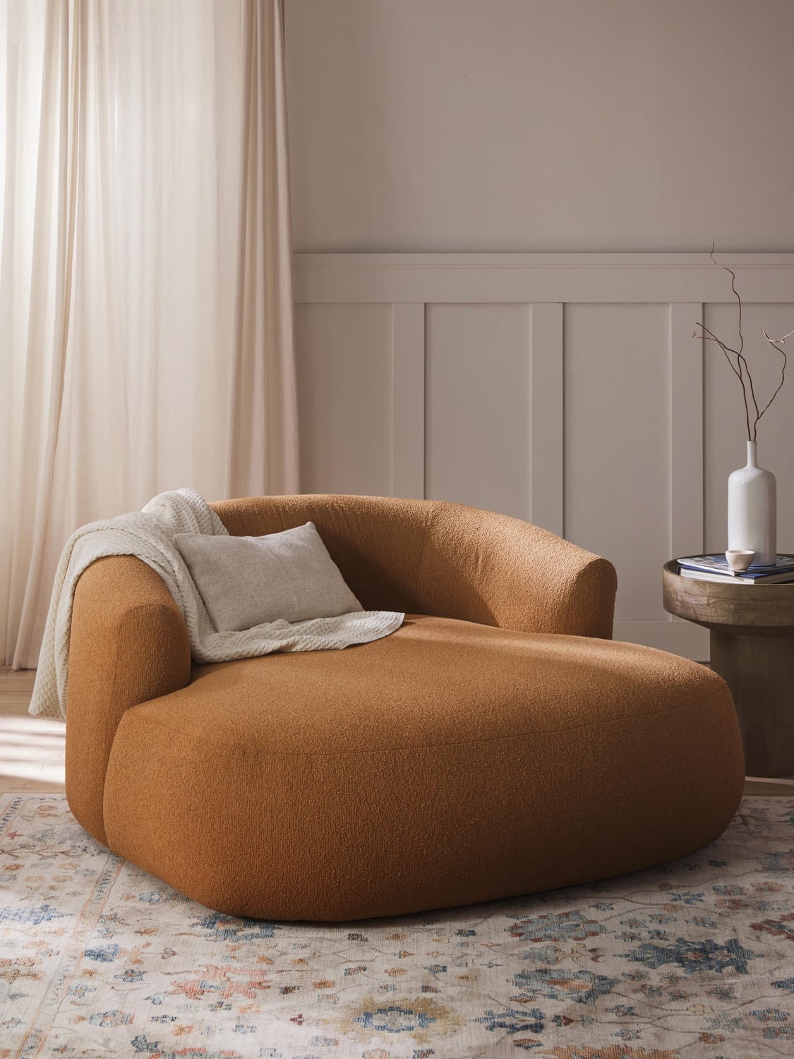 Sofia Bouclé-XL-Lounge Chair — Caramel