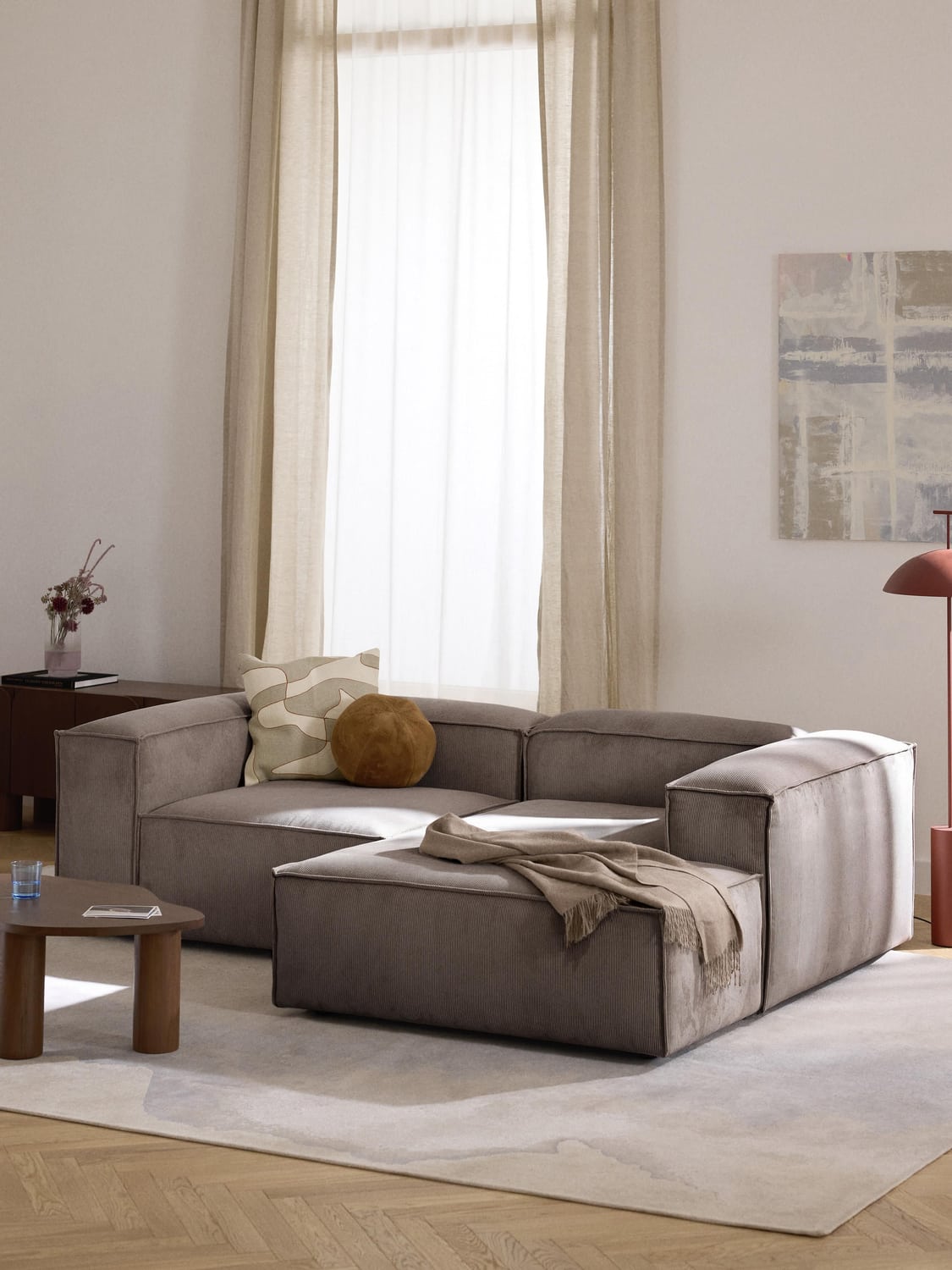 Lennon Modular Corner Sofa (2-seater) in Corduroy — Mushroom