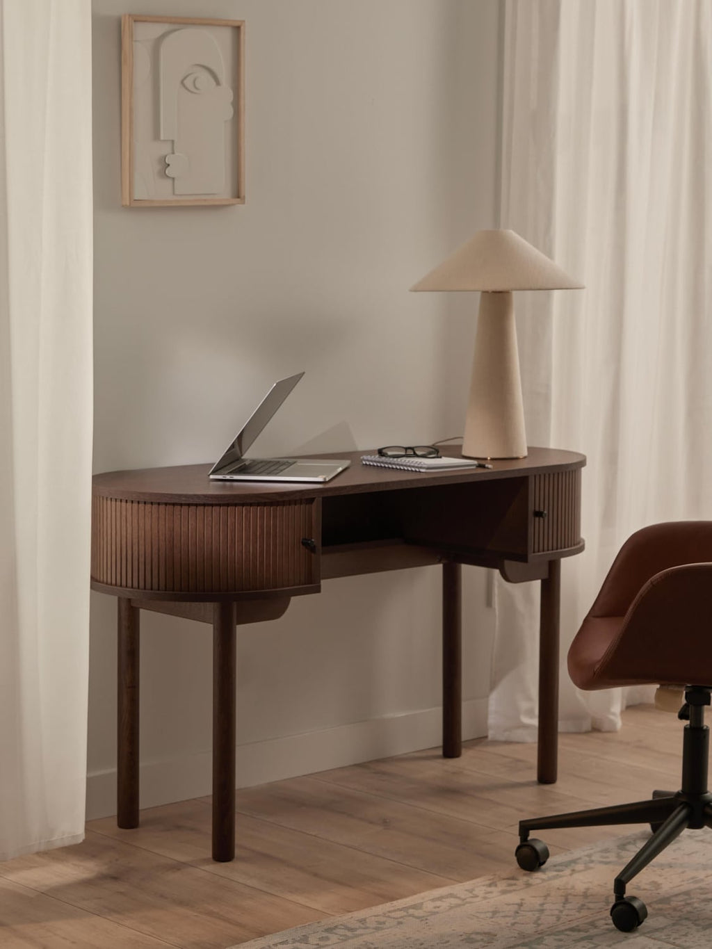 Calary Desk with Fluted Front — Warm Grey