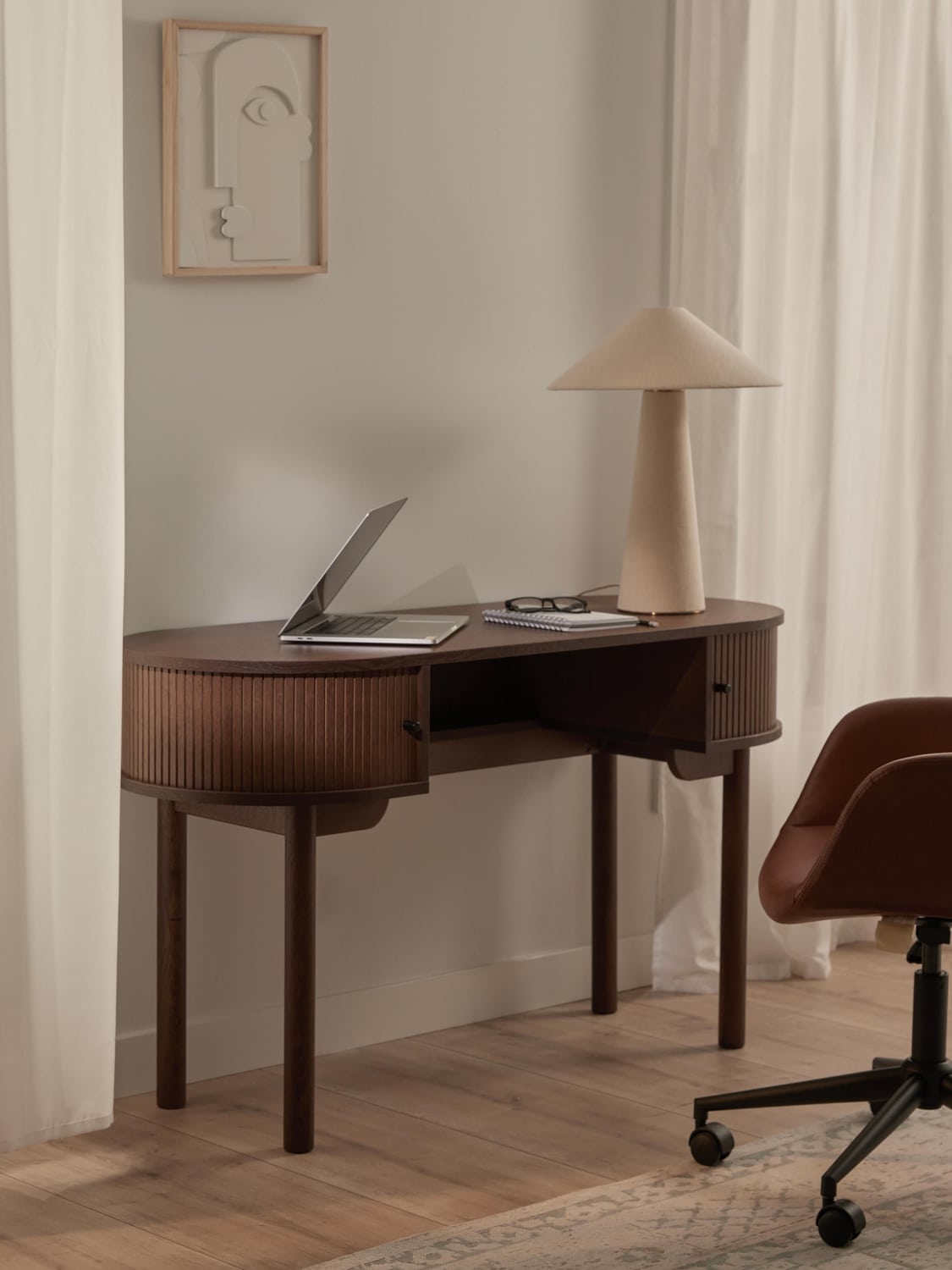 Calary Desk with Fluted Front — Warm Grey