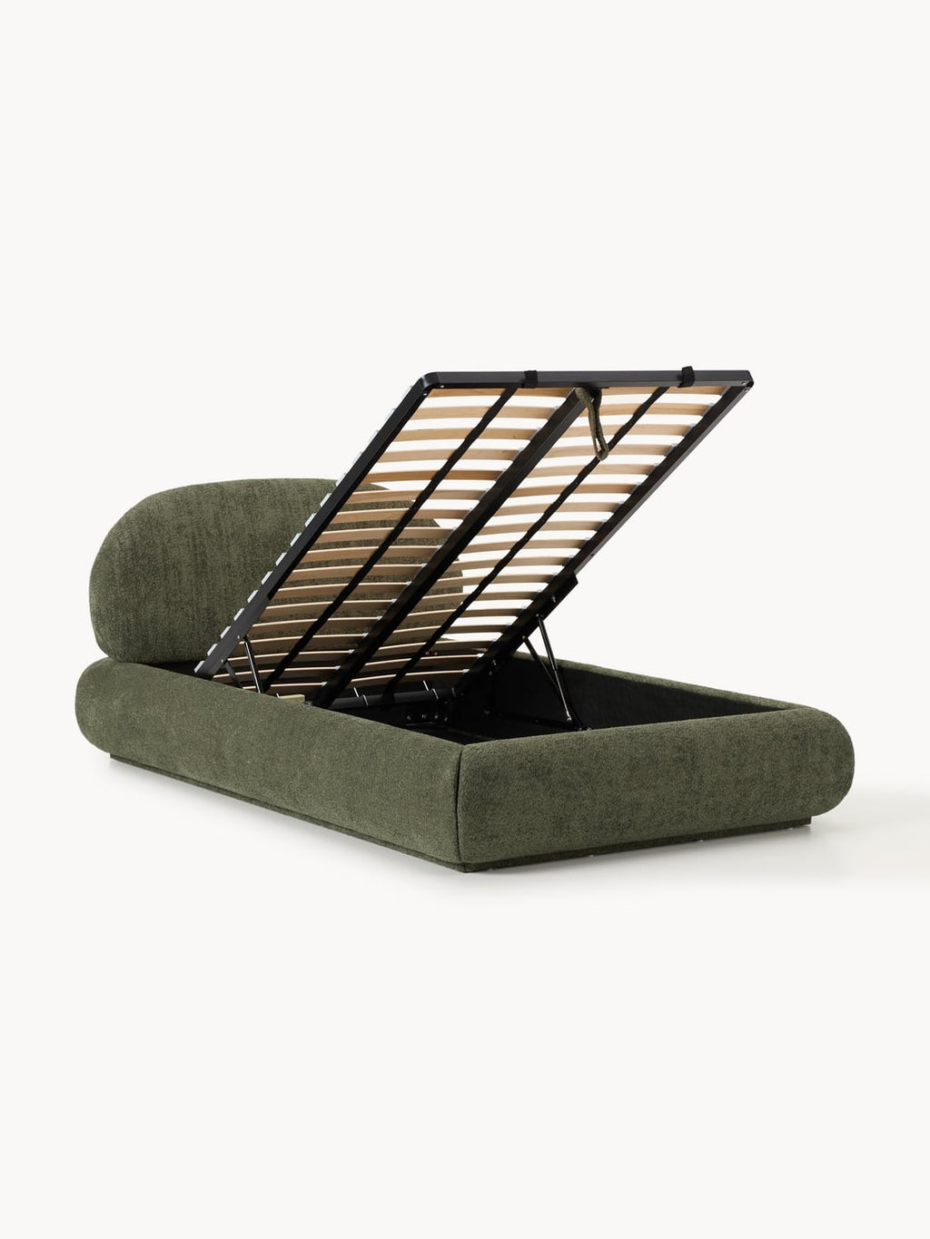 Alba Single Bed in Teddy Bouclé with Storage — Taupe