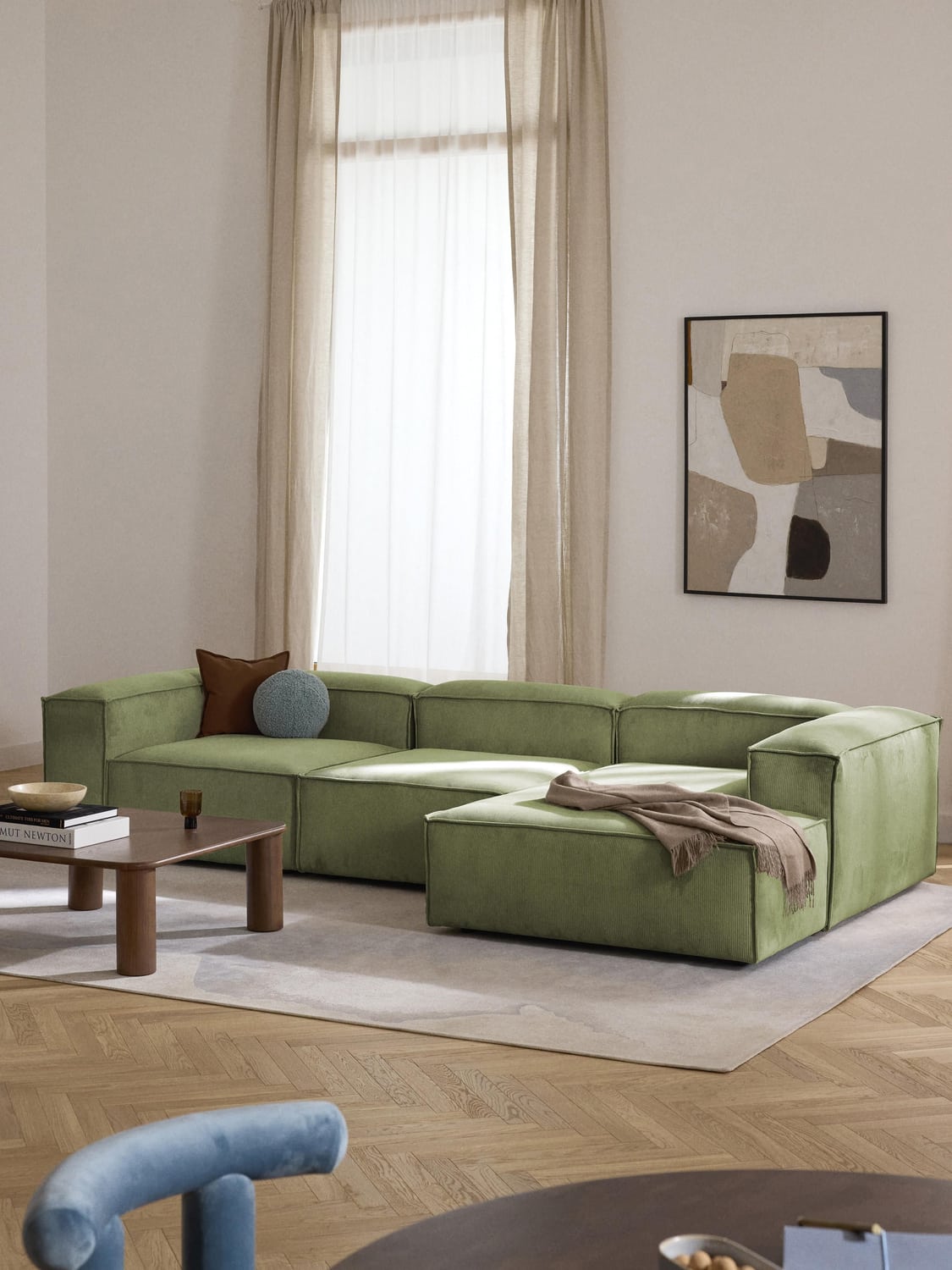 Lennon Modular Corner Sofa (4-seater) in Corduroy — Mushroom