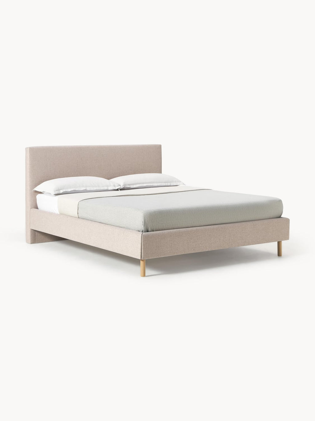 Giulia Upholstered Bed with Wooden Legs — Oatmeal