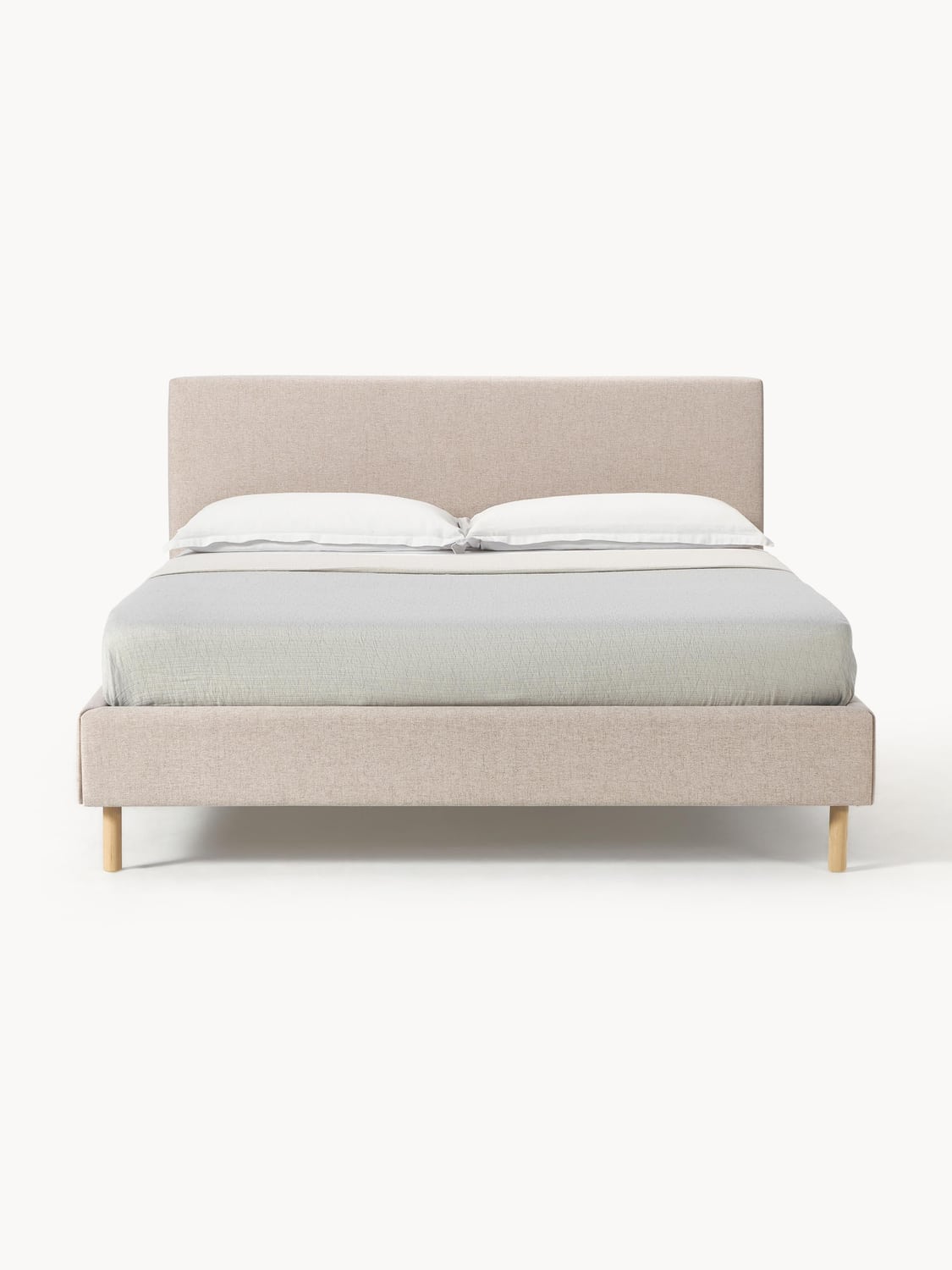 Giulia Upholstered Bed with Wooden Legs — Oatmeal