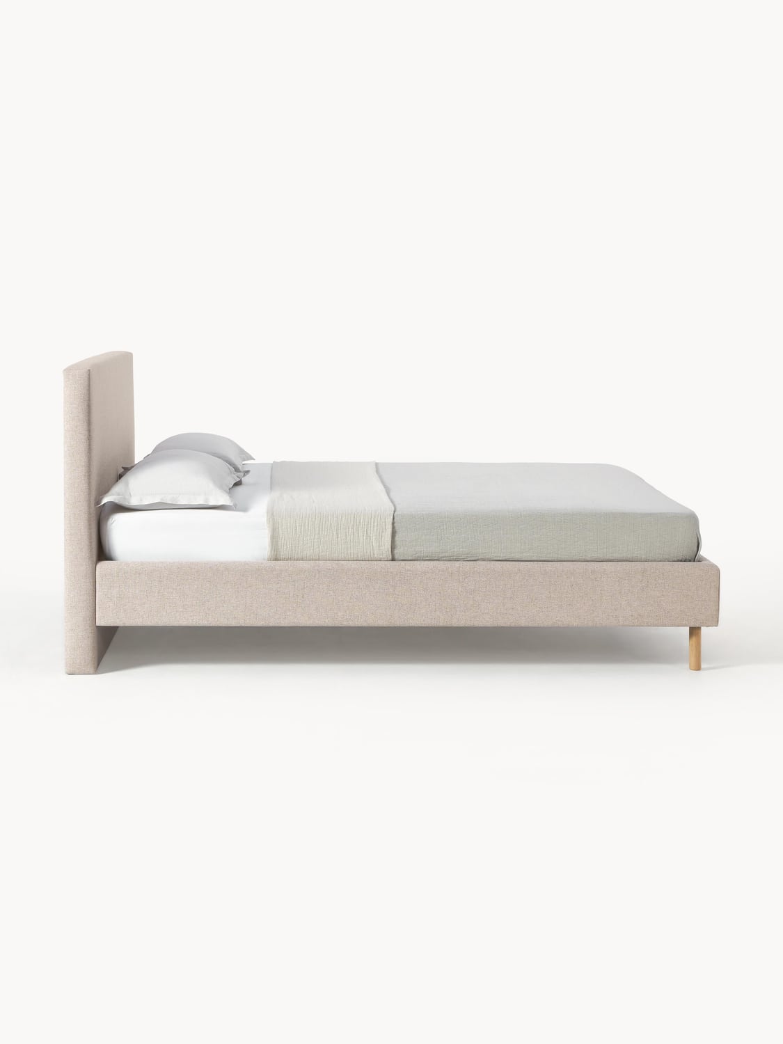 Giulia Upholstered Bed with Wooden Legs — Oatmeal