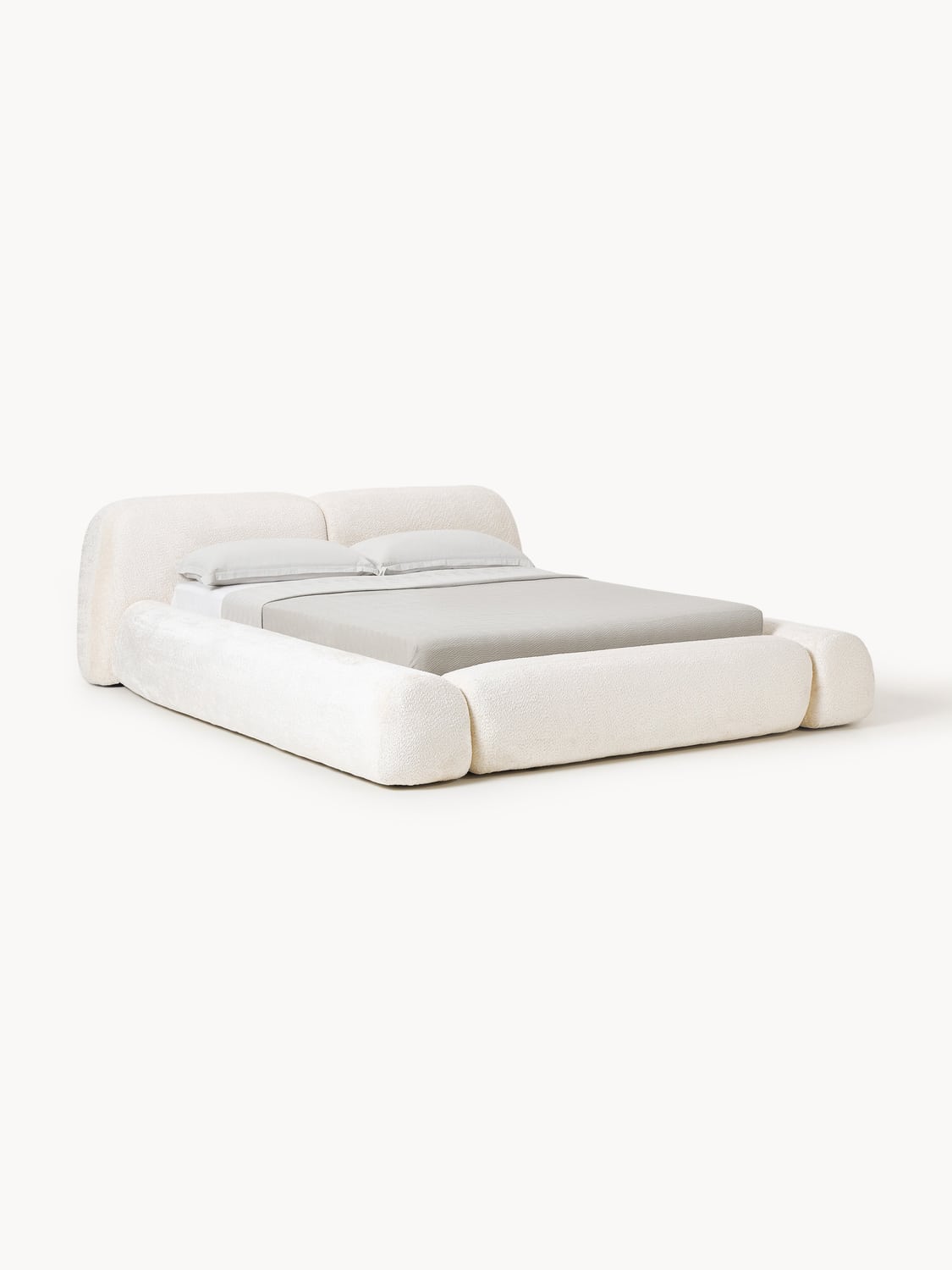 Wolke Upholstered Bed in Teddy Bouclé — Off-White