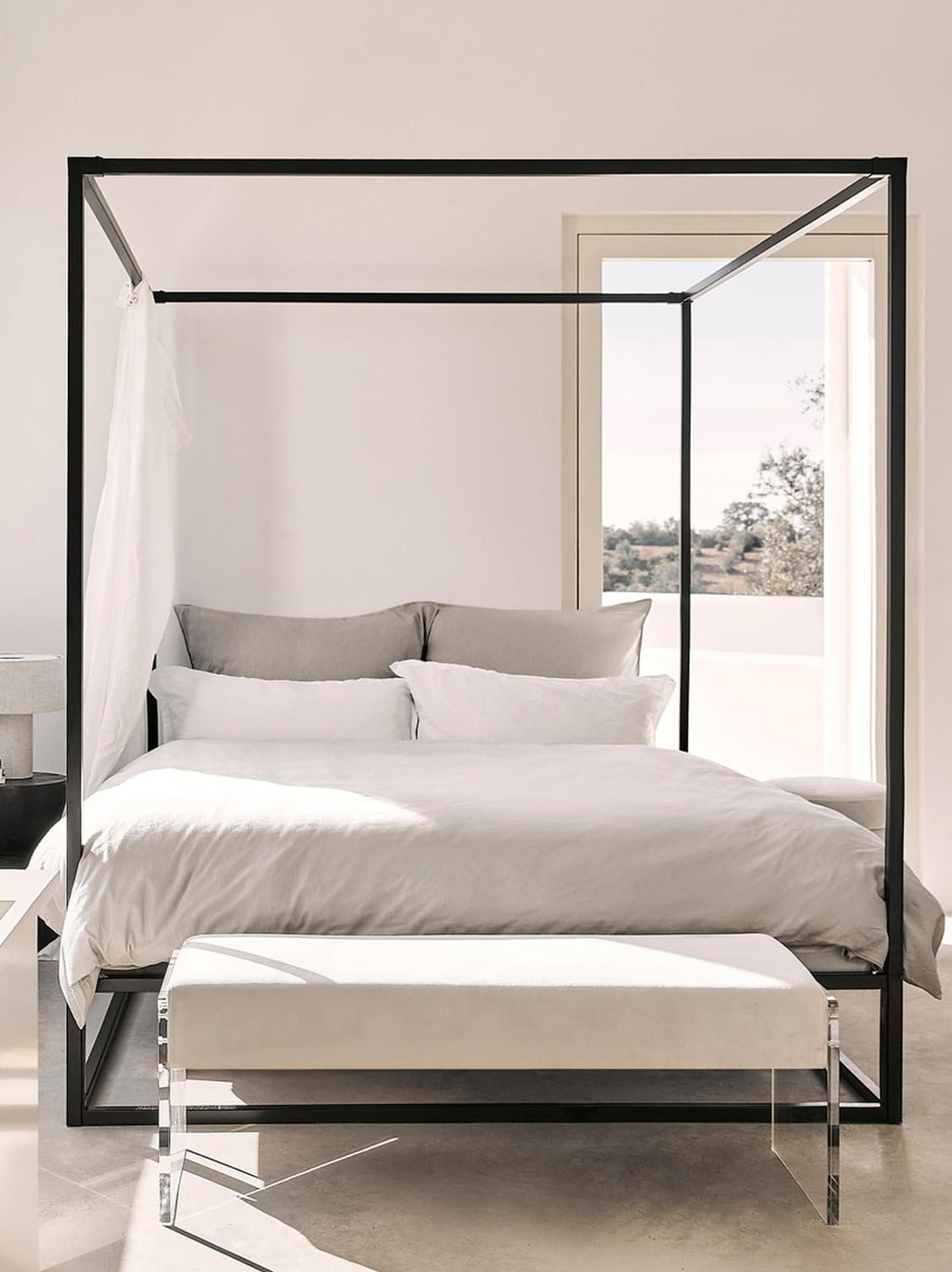 Belle Four-Poster Bed in Metal — Oatmeal