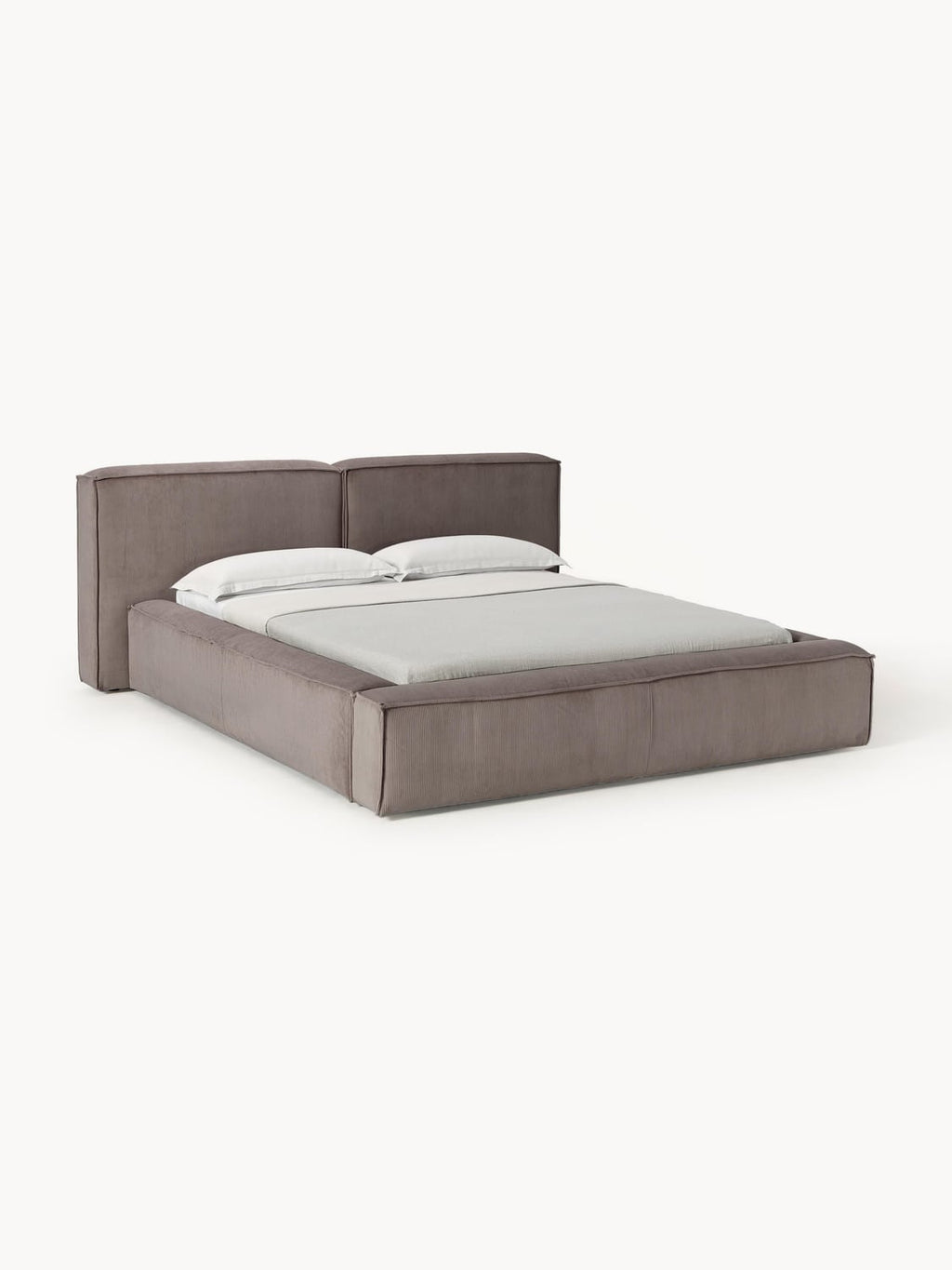 Lennon Upholstered Bed in Corduroy with Storage — Warm Grey
