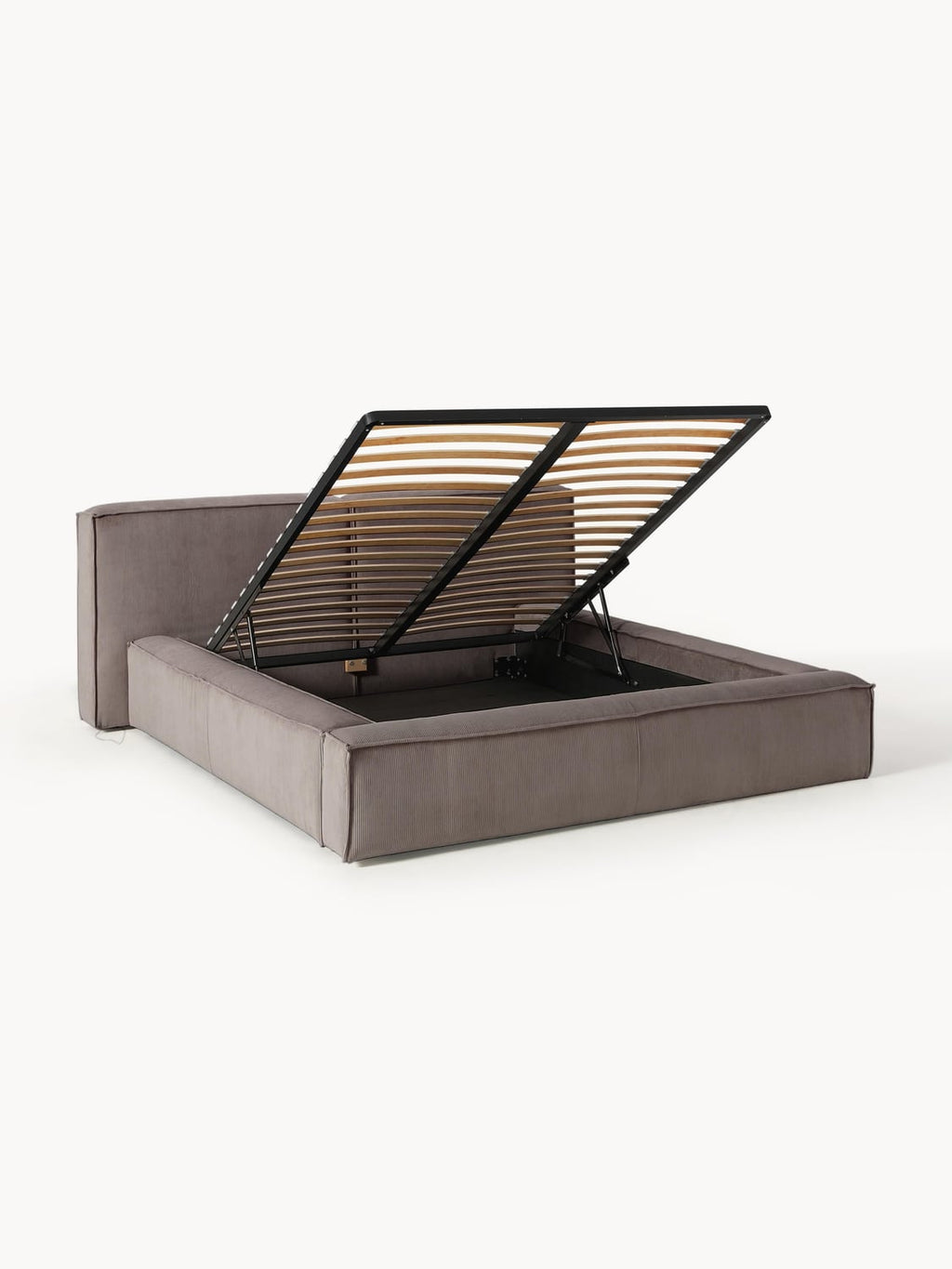 Lennon Upholstered Bed in Corduroy with Storage — Warm Grey