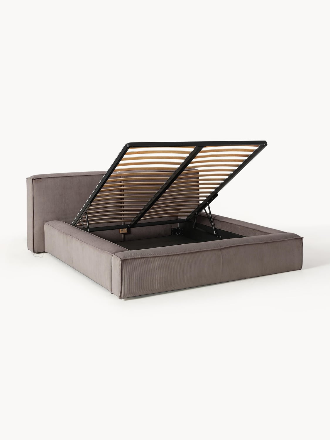 Lennon Upholstered Bed in Corduroy with Storage — Warm Grey