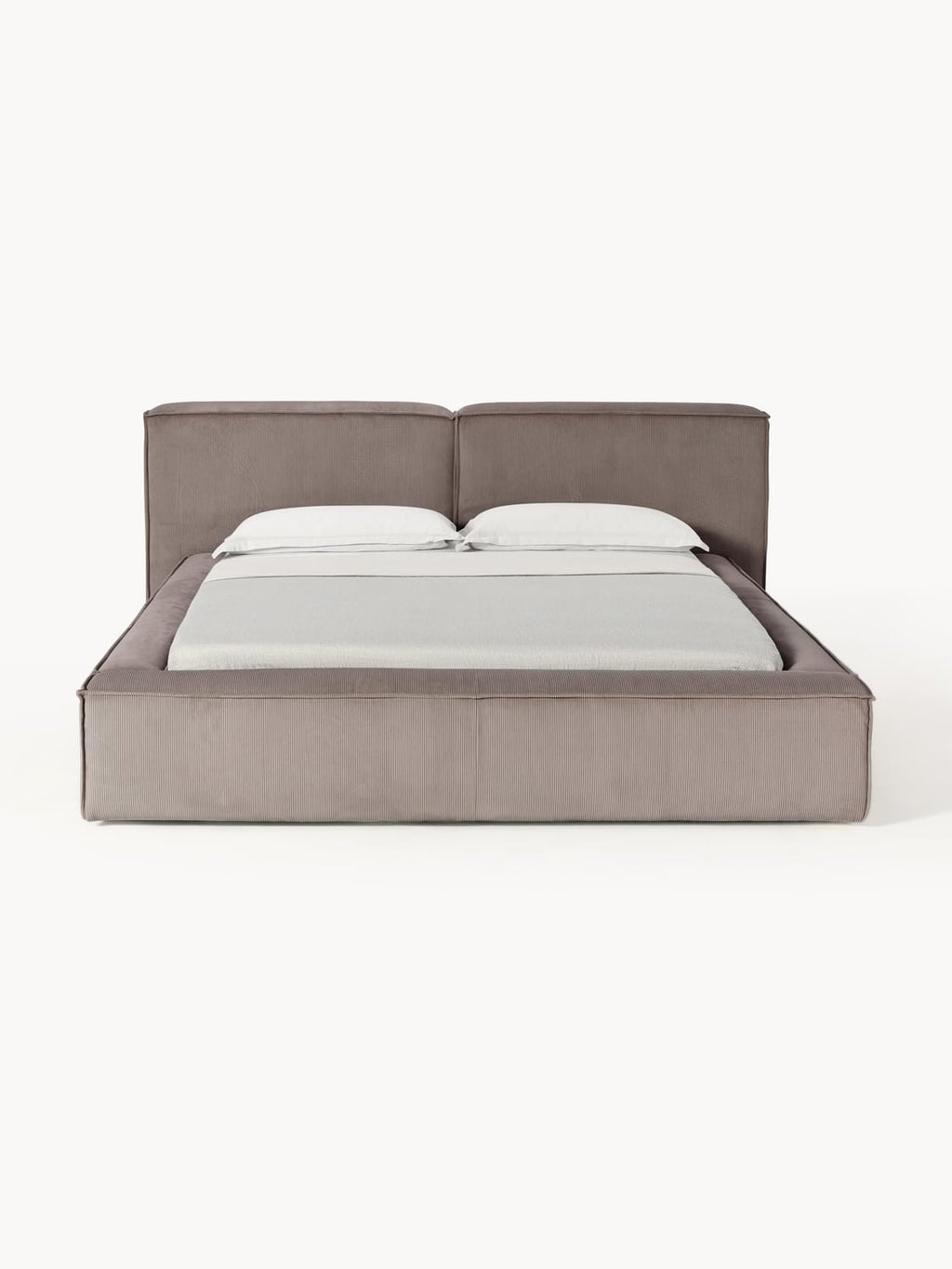 Lennon Upholstered Bed in Corduroy with Storage — Warm Grey