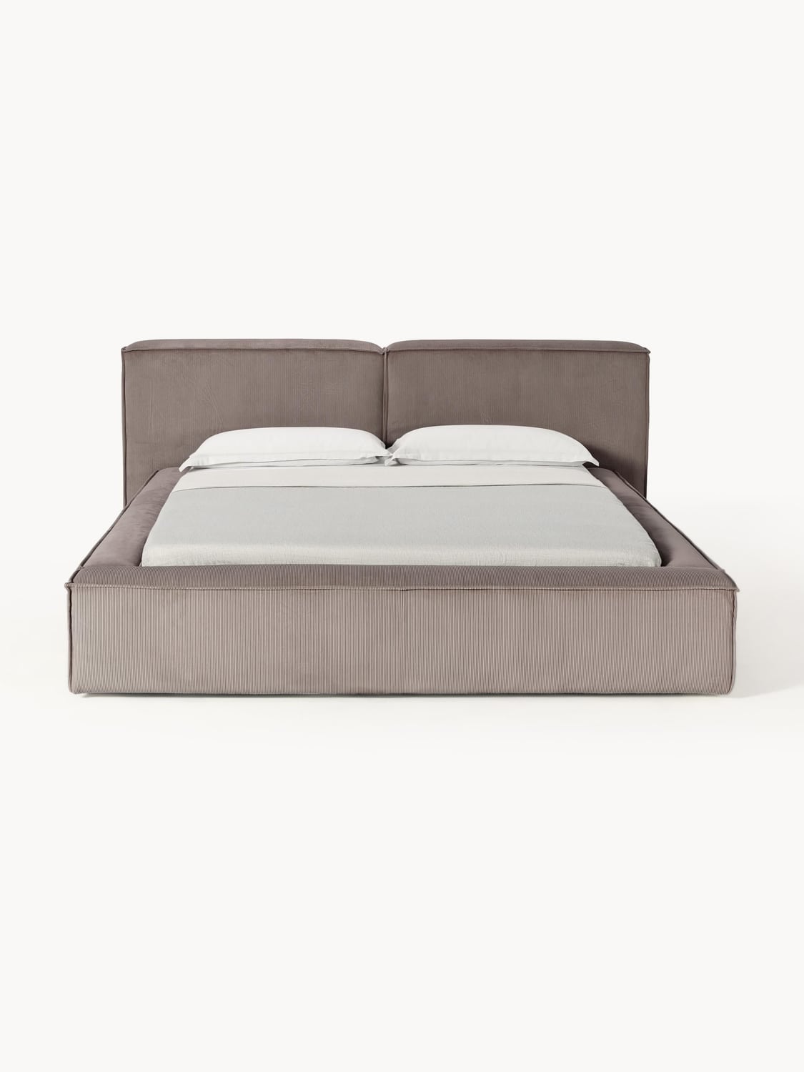 Lennon Upholstered Bed in Corduroy with Storage — Warm Grey