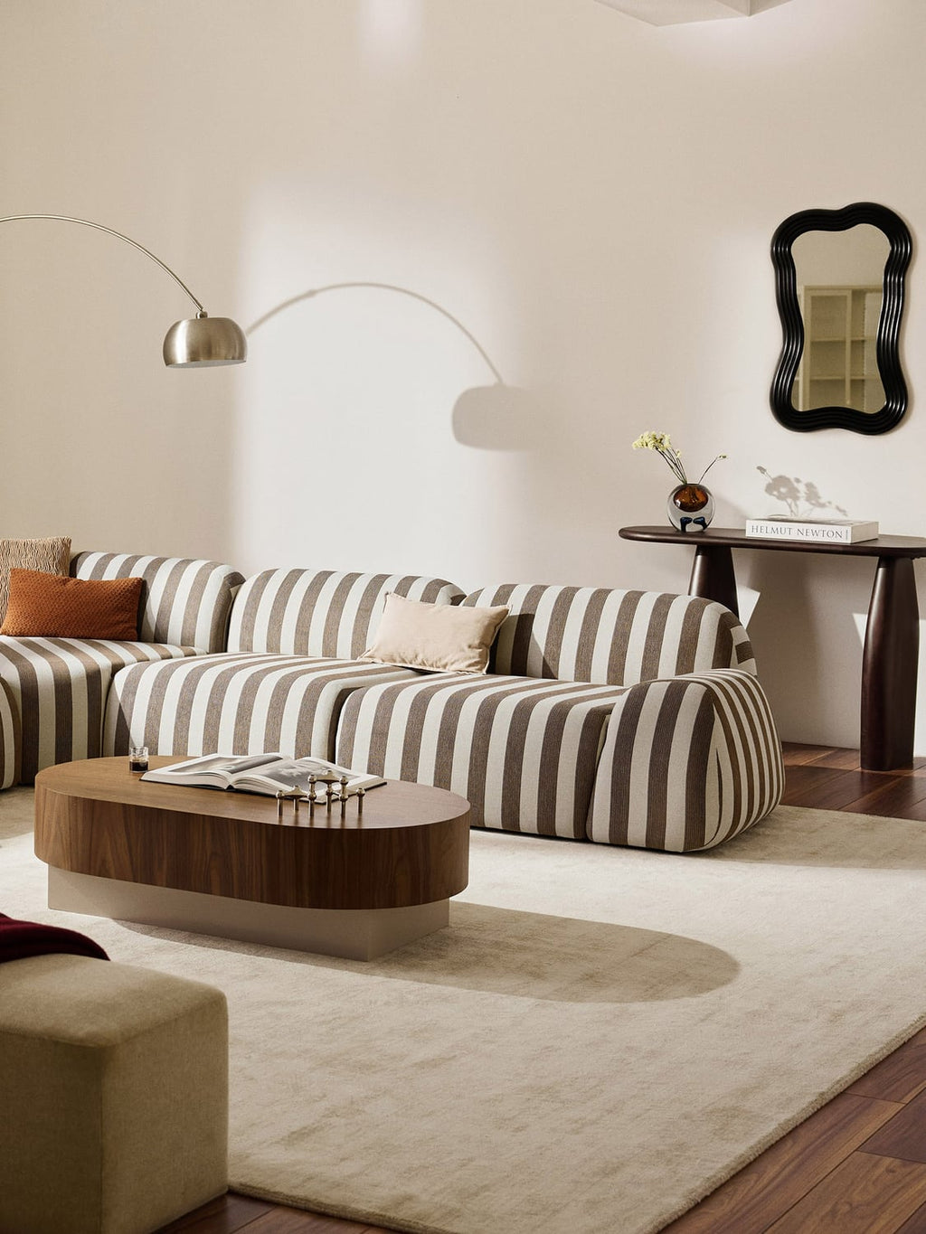 Wolke Striped Corner Module — Warm Grey