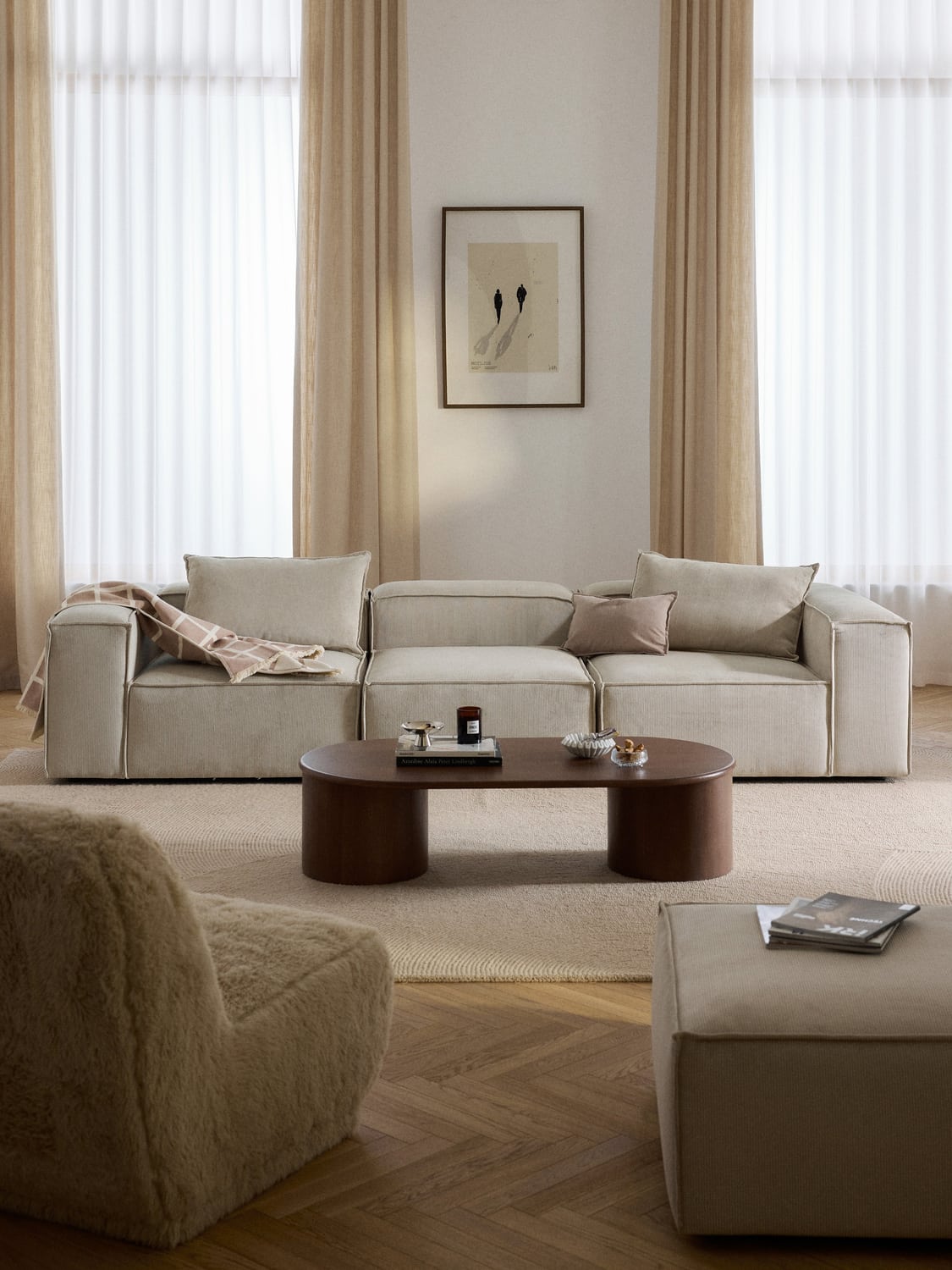 Lennon Modular Sofa (4-seater) in Corduroy — Light Grey