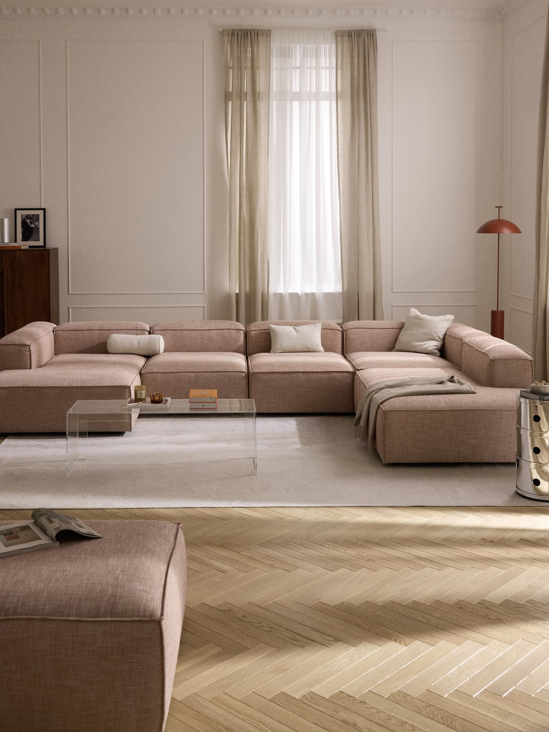 Lennon Modular XL Sofa in Linen Blend — Pink